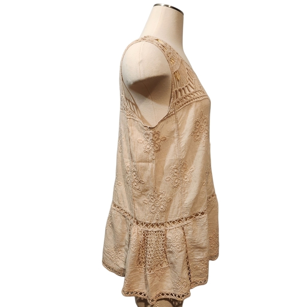 DEMOCRACY CROCHETED EMBROIDERED SLEEVELESS IVORY ROMANTIC TOP SZ S - Picture 6 of 12